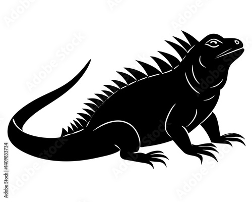 Iguana basking in the sun with a spiky back silhouette



