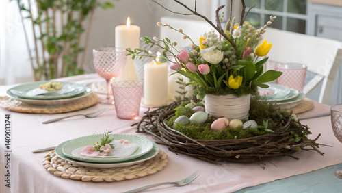 Wallpaper Mural Elegant Easter Table Setting With Flowers Eggs And Candles For A Festive Celebration Torontodigital.ca