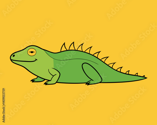 Iguana basking in the sun with a spiky back silhouette




