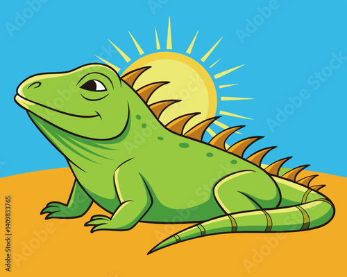Iguana basking in the sun with a spiky back silhouette



