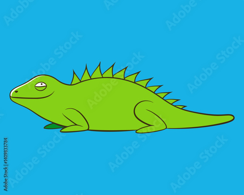 Iguana basking in the sun with a spiky back silhouette




