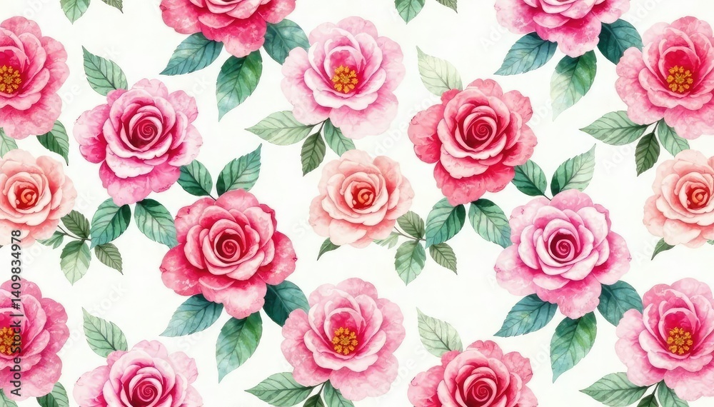 Delicate watercolor roses repeat in a soft, romantic pattern , soft, floral design Delicate watercolor roses repeat in a soft, romantic pattern , soft, floral design