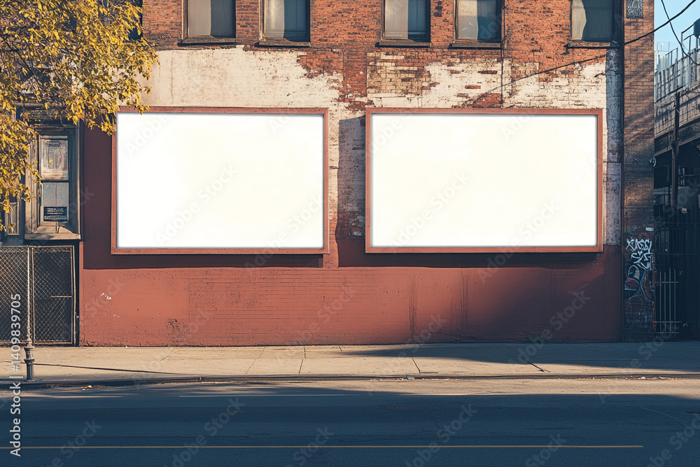Blank billboards on a brick building urban scene sunlight shadows Blank billboards on a brick building urban scene sunlight shadows