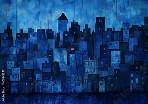 Cityscape at Night, Rainy