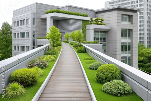 Urban city with green roofs responding to climate adaptation