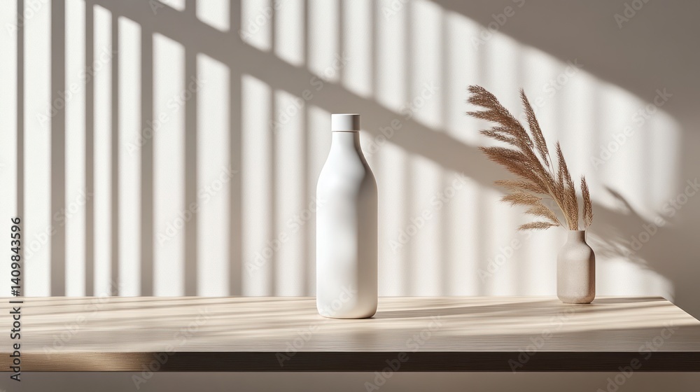 Serene Minimalist Still Life: White Bottle and Pampas Grass Serene Minimalist Still Life: White Bottle and Pampas Grass