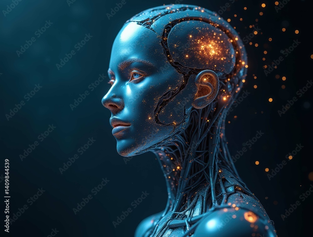 Futuristic robot head with glowing circuits Futuristic robot head with glowing circuits