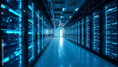 Modern cloud data center design with state of the art infrastructure optimized energy management and comprehensive security systems for enterprise grade digital operations. in  Photo Stock  Concept  a