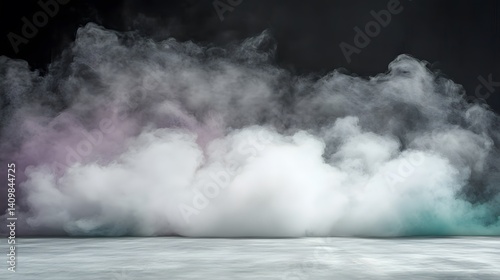 Abstract Smoke Background Studio, White Fog, Haze, Vapor, Misty, Grey Floor, Dramatic Lighting