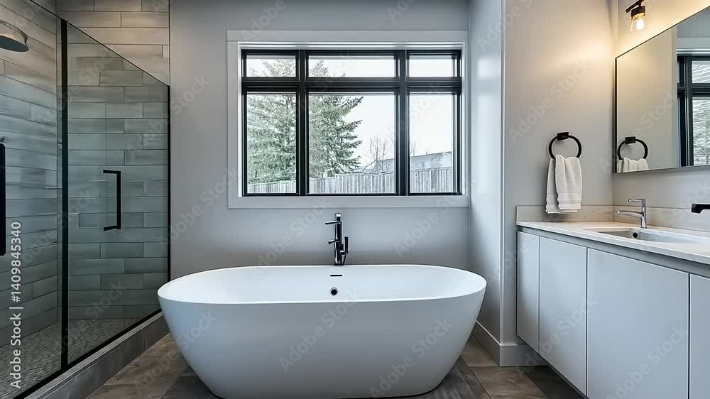 Modern Bathroom Design: Luxurious and Serene Master Bathroom with Freestanding Tub