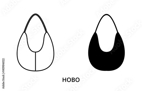 Boho bag icon, line editable stroke and silhouette