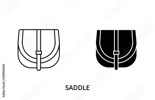 Saddle bag icon, line editable stroke and silhouette