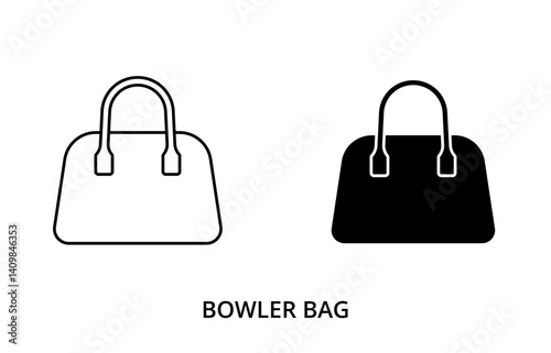 Bowler bag icon, line editable stroke and silhouette