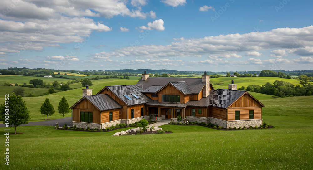Rustic Farmhouse in Serene Rolling Hills: A Picturesque Landscape Rustic Farmhouse in Serene Rolling Hills: A Picturesque Landscape