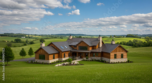 Wallpaper Mural Rustic Farmhouse in Serene Rolling Hills: A Picturesque Landscape Torontodigital.ca