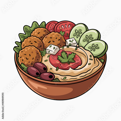 Mediterranean Falafel Hummus Bowl with Fresh Veggies