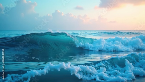 Subtle ocean-inspired wave motif, calming hues, smooth, teal, blue