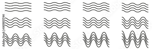 Set of wave lines. Wave ornament pattern. Set of wavy zigzag lines. Wave thin line background.