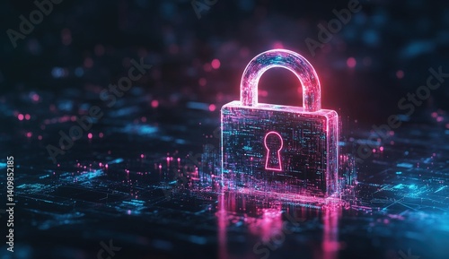 Glowing digital padlock on dark tech background