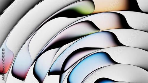 Looping 3D animation. Abstract background of liquid bubbles and colorful gradients transform and change colors inside the round geometric shapes