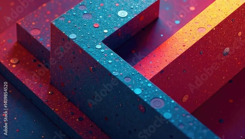 Abstract geometric shapes with metallic accents, design, vibrant