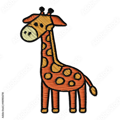 Adorable embroidered giraffe patch illustration. Transparent PNG for print, apparel, or digital design. Perfect for safari nursery themes and kids crafts