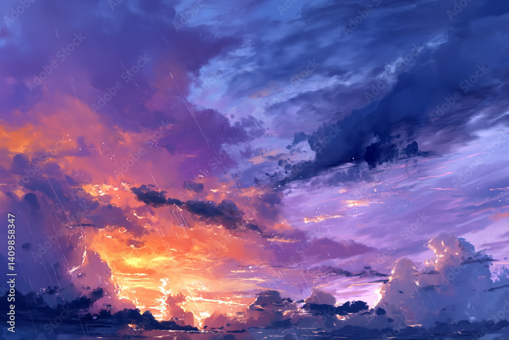 Fototapeta premium 夕暮れ時に降り始めた雨 Generated image