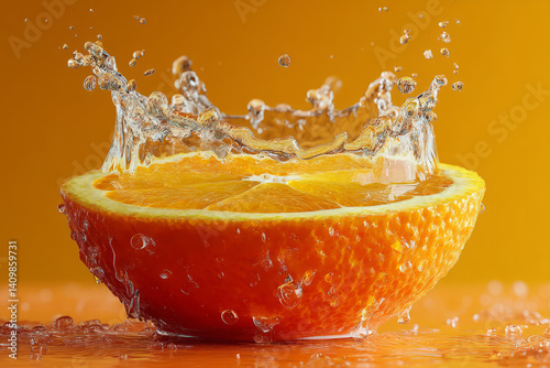 Juice splash on fresh orange slice