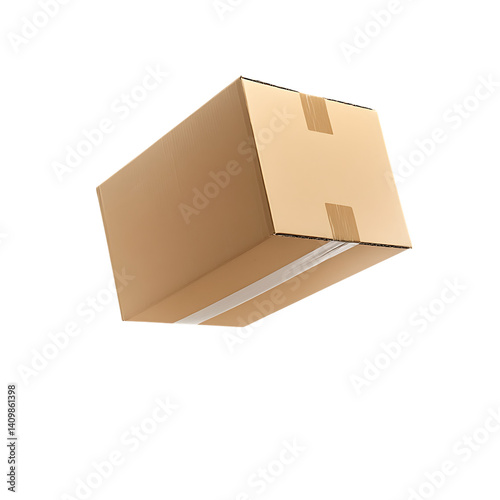 Brown parcel cardboard box flying png