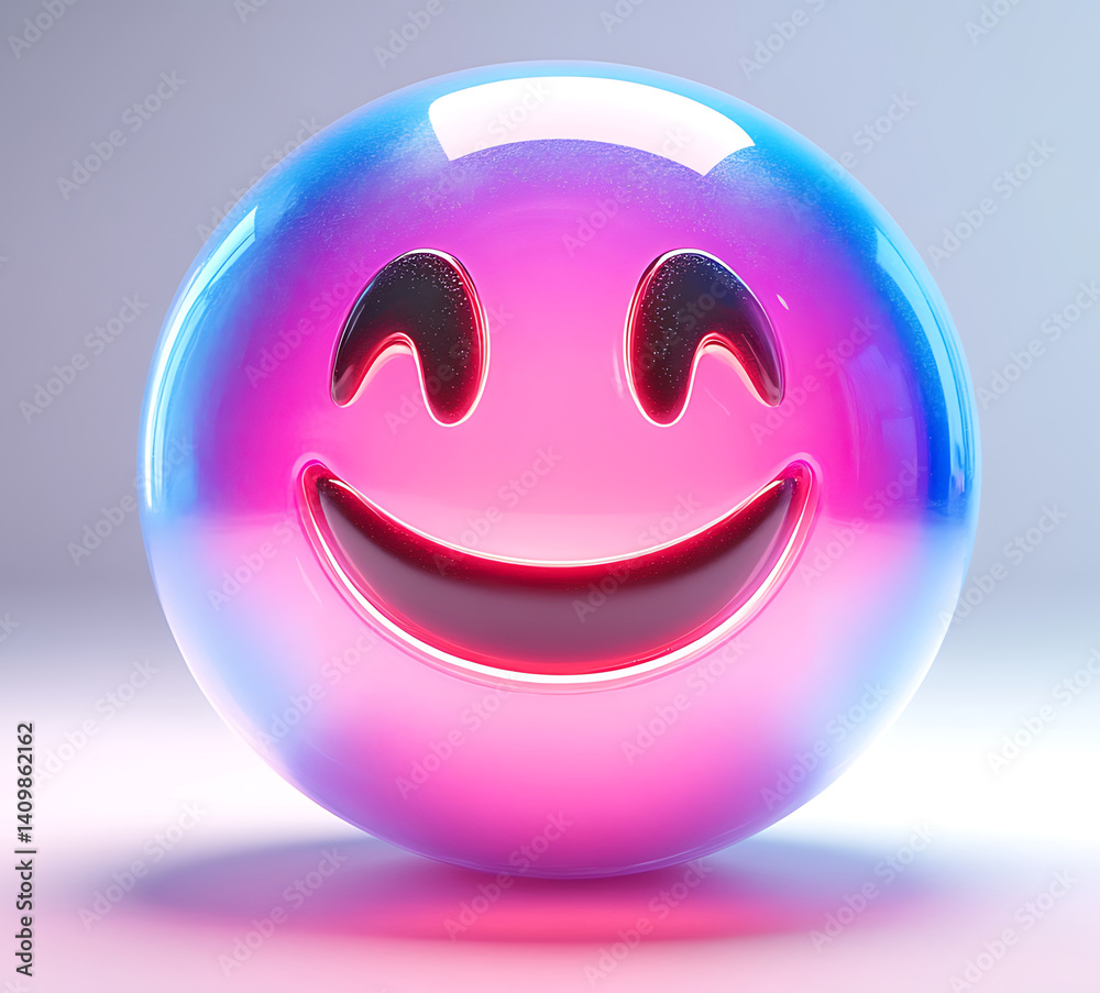 Fototapeta premium Glossy Smiling Emoji Sphere With Blue And Pink Gradient Isolated On White Background