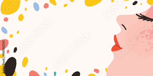 A dreamy artwork celebrates the serenity of a woman with closed eyes, embracing tranquility and self-reflection, perfect for promoting skincare or wellness products.