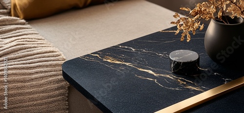 Sleek, Dark-toned Coffee Table with Gold Veining