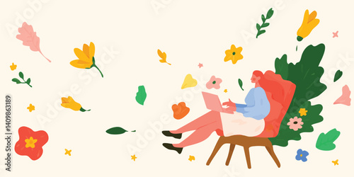 A vibrant scene unfolds as a young woman, enveloped in a cozy atmosphere, creates content in her home studio, a camera captures every moment of her creative process.