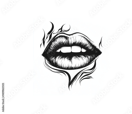 
Abstract black and white drawing of female lips