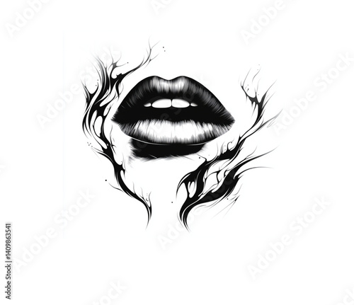 
Abstract black and white drawing of female lips