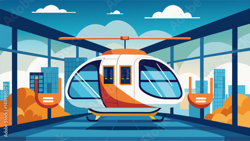 The air taxis large windows provide plenty of natural light giving passengers a feeling of openness and freedom during the flight.. Vector illustration