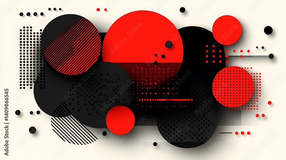 Obraz premium Abstract Circles, Red and Black Design