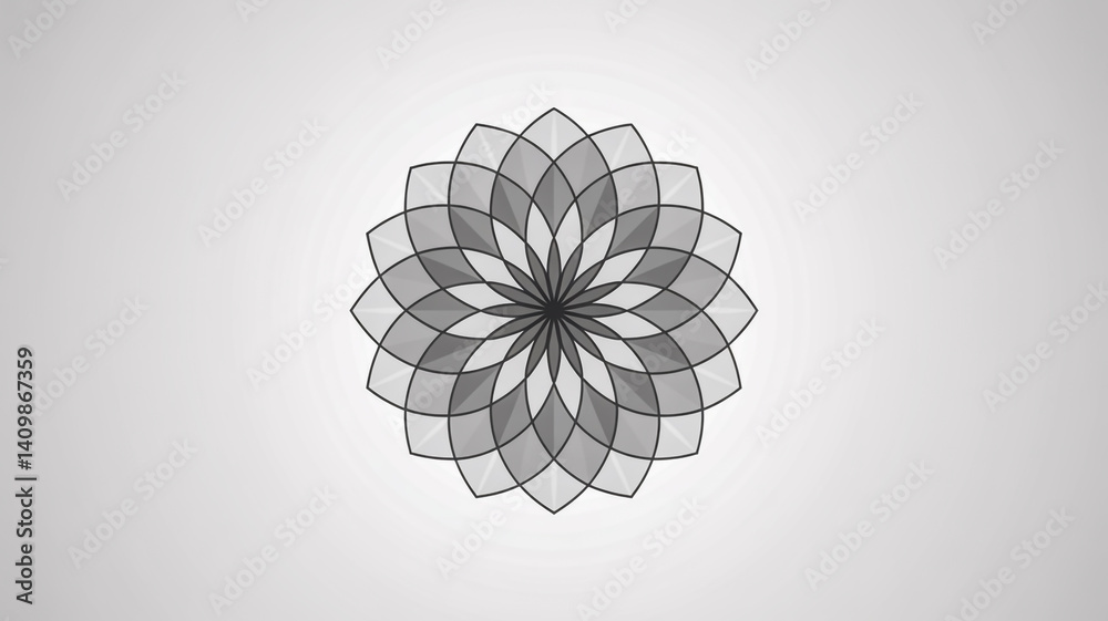 Fototapeta premium Minimalist geometric flower, symmetrical petals, abstract art, monochrome colors