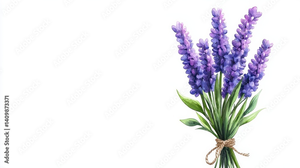 Obraz premium Watercolor Painting of Purple Lavender Bouquet on White Background