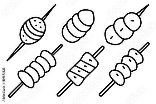 kebabs line art hand drawn barbecue meat grill