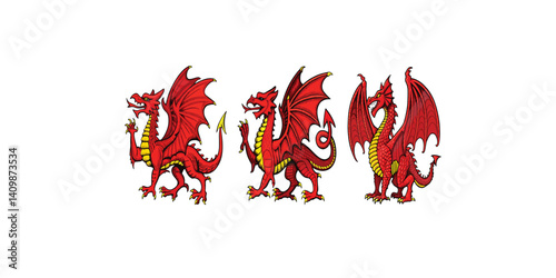 Print  Red welsh dragon vector design. Welsh dragon design.