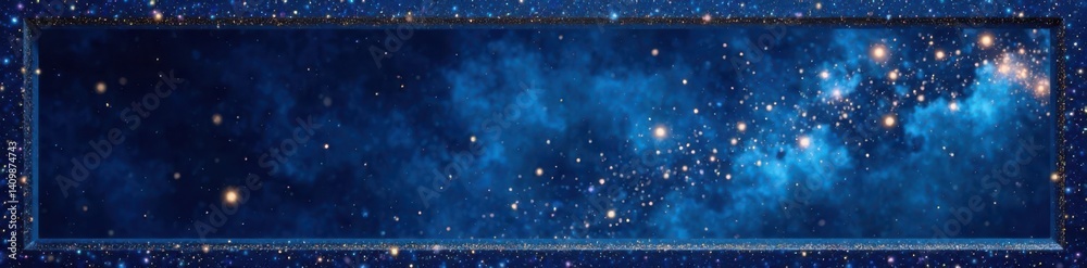 Obraz premium Sparkling glitter effect on a dark blue frame with a starry night background and constellation patterns, constellation pattern, starry night