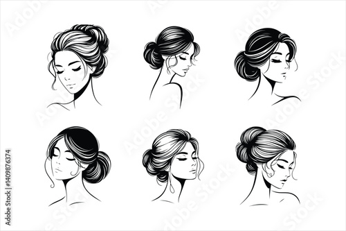 Female fashion hairstyles set in vector style
