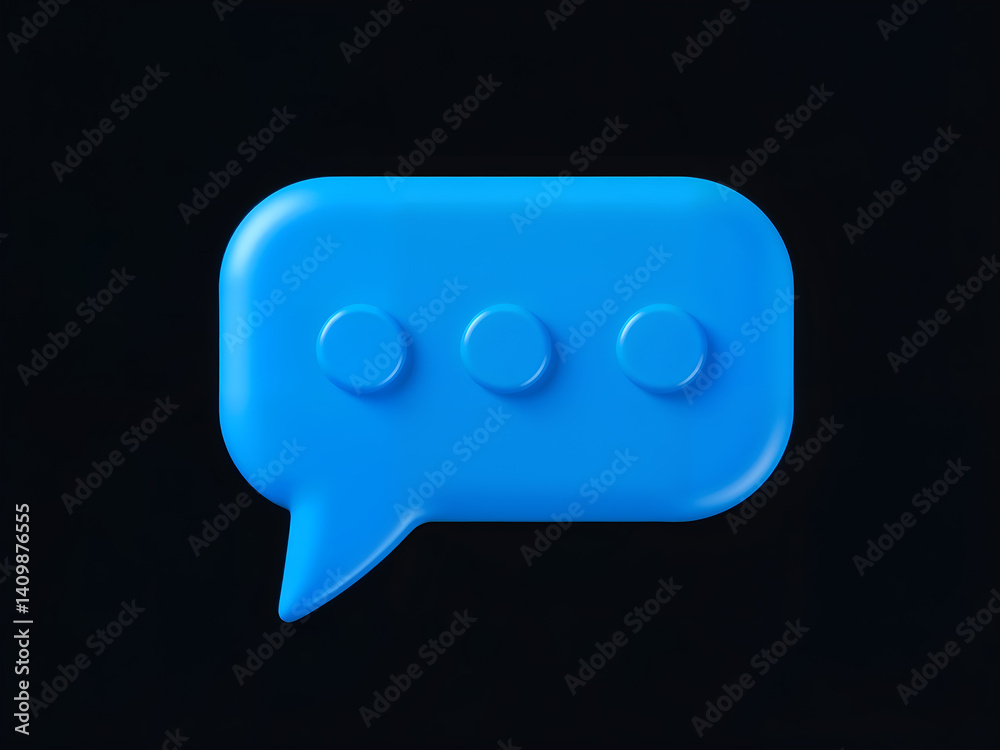 Glossy 3D chat bubble icon on dark background symbolizing messaging and conversation. Generative AI