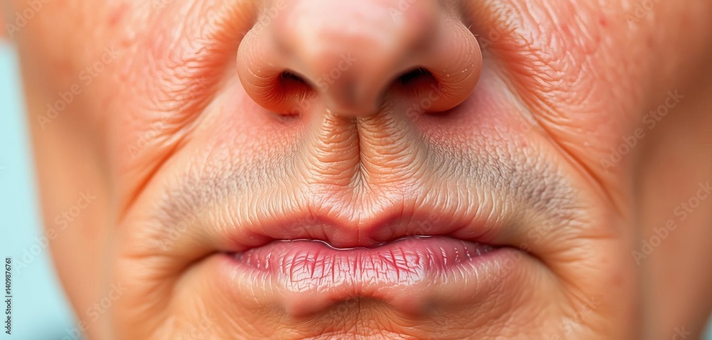 Obraz premium Close-up of acne-prone, wrinkled Caucasian skin , healthy skin, blemish
