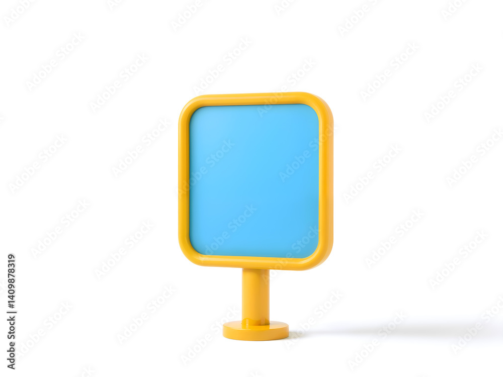 Square-shaped 3D blue signage icon with yellow border, ideal for UI or road signs. Generative AI
