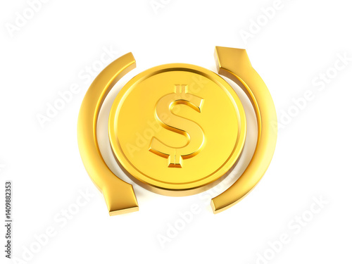 Obraz na płótnie 3D yellow dollar coin with circular arrows, symbolizing financial exchange or conversion. Generative AI w salonie