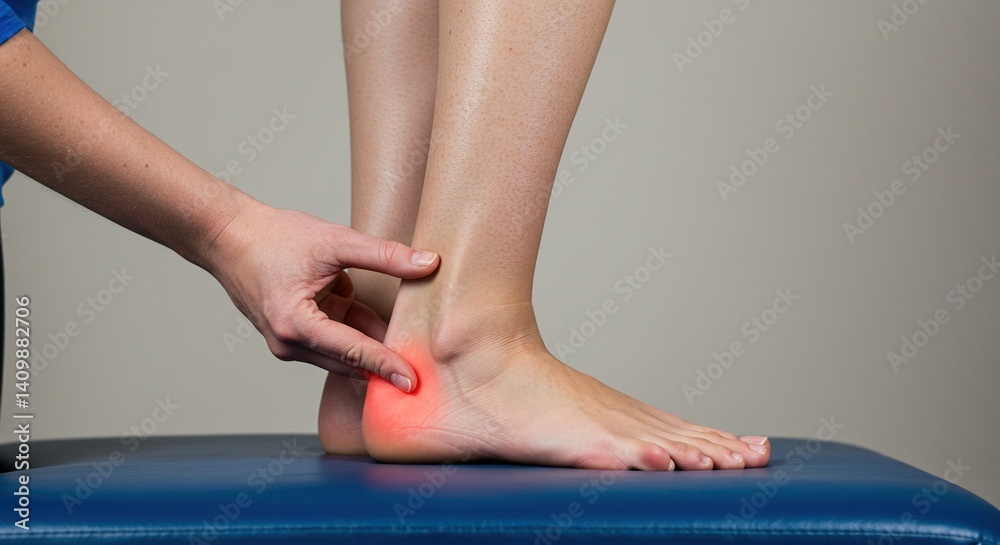 Examining the heel with red highlighting