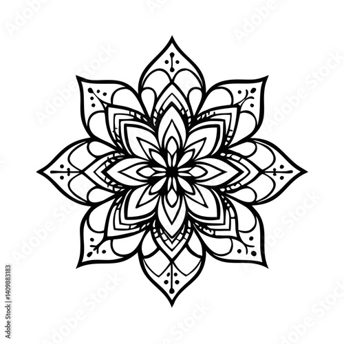 black and white flower, Black and White Lotus Mandala Flower Line Art Vector