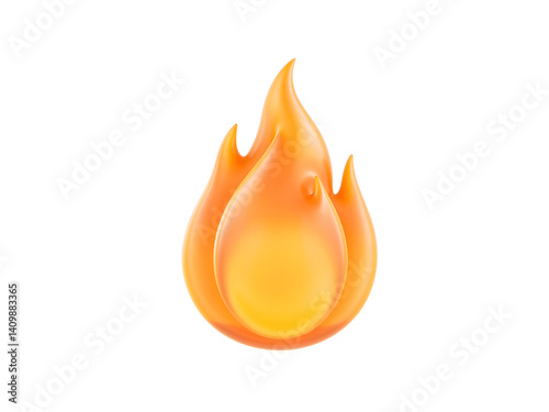Bright 3D flame icon with dynamic shape in orange and yellow, representing heat or alert. Generative AI